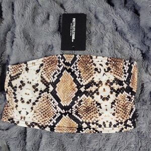 PrettyLittleThing Beige and Black Snake Print Bandeau Top